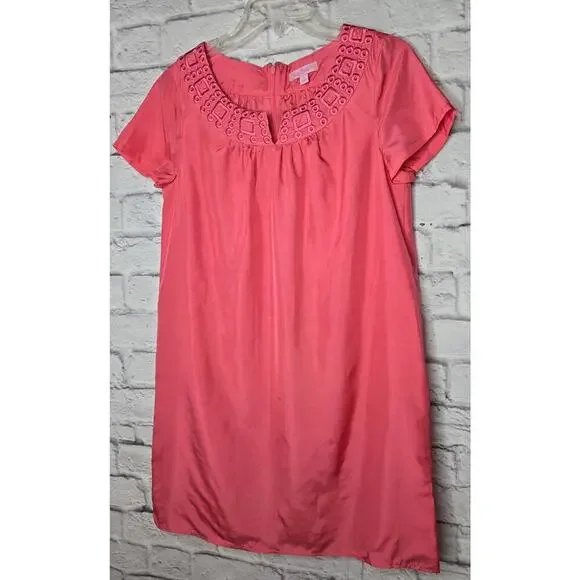 Lilly Pulitzer 100% silk pink embroidered Kathleen shift dress preppy Small. - Picture 2 of 7